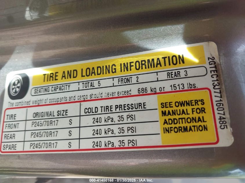 2007 GMC Sierra 1500 Slt VIN: 2GTEC13J771607485 Lot: 41450168