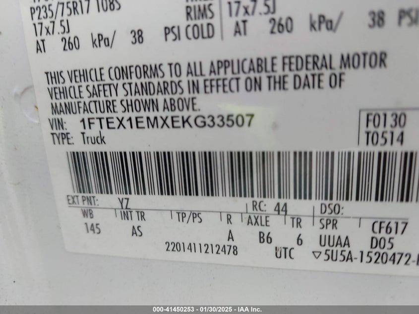 2014 FORD F-150 VIN: 1FTEX1EMXEKG33507