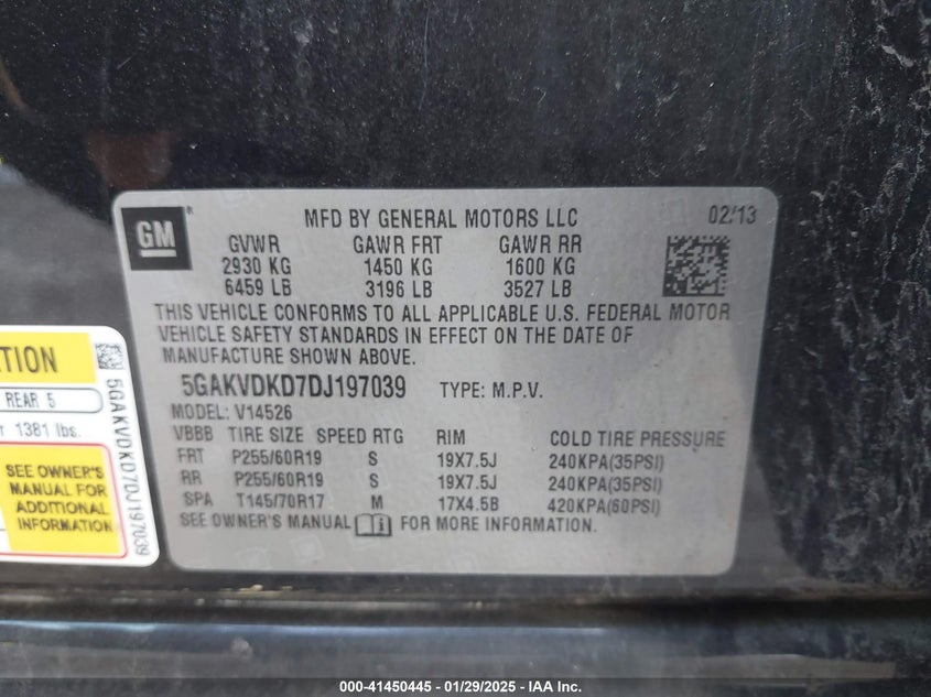 2013 BUICK ENCLAVE PREMIUM 5GAKVDKD7DJ197039