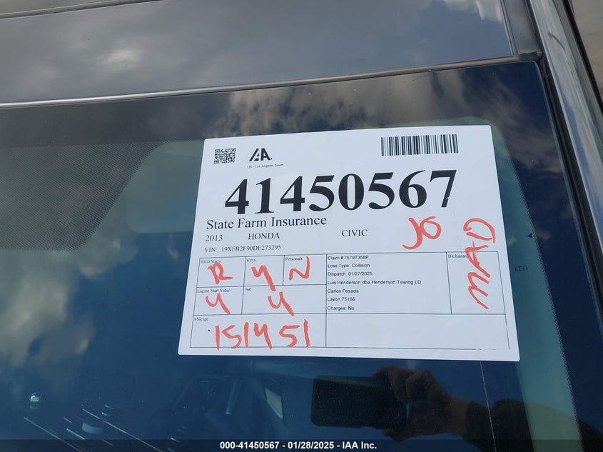 2013 HONDA CIVIC VIN: 19XFB2F90DE273295