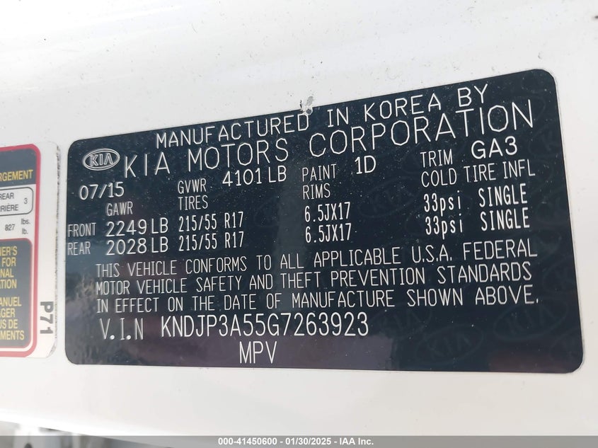 2016 Kia Soul + VIN: KNDJP3A55G7263923 Lot: 41450600