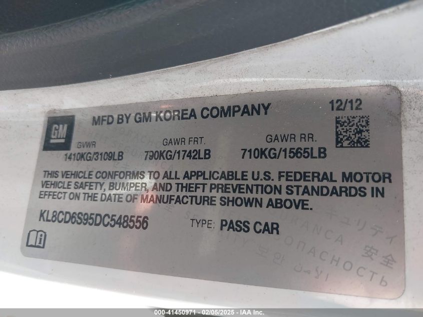 2013 Chevrolet Spark 1Lt Auto VIN: KL8CD6S95DC548556 Lot: 41450971