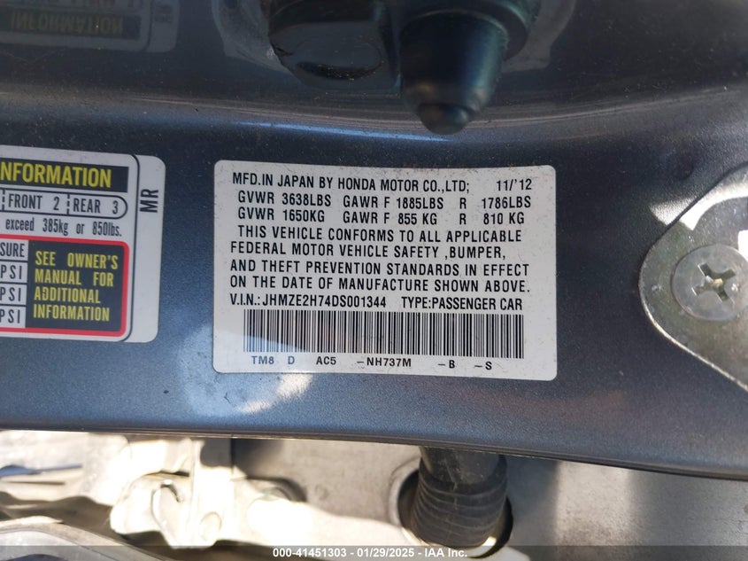 2013 HONDA INSIGHT VIN: JHMZE2H74DS001344