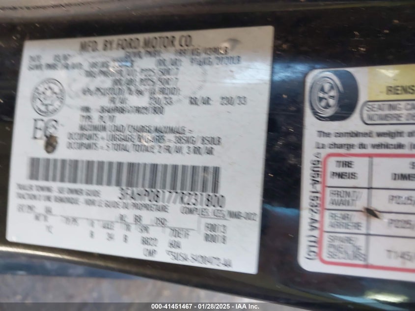 2007 FORD FUSION VIN: 3FAHP08177R231800