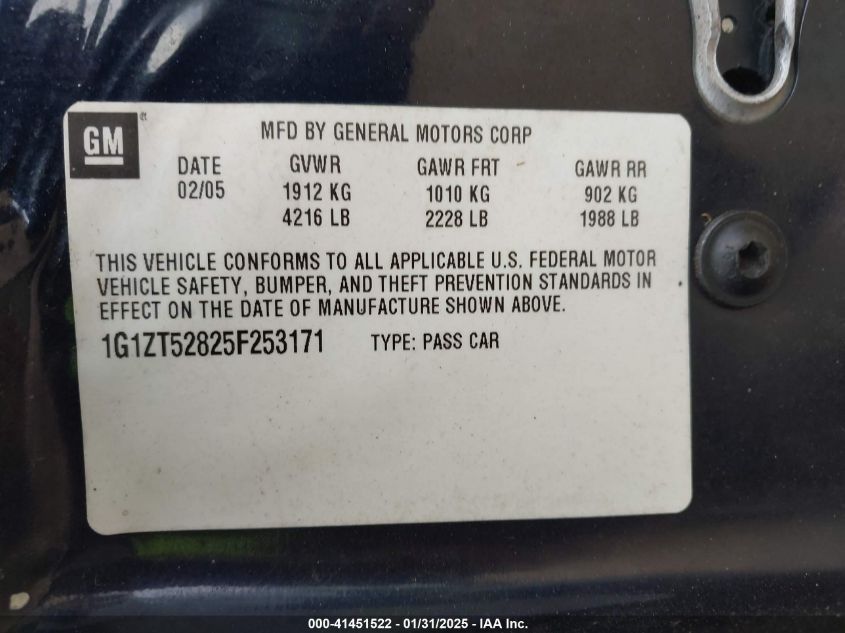 2005 Chevrolet Malibu Ls VIN: 1G1ZT52825F253171 Lot: 41451522