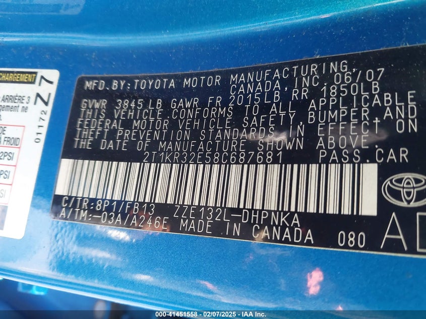 2008 TOYOTA MATRIX VIN: 2T1KR32E58C687681