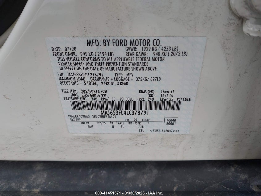 2020 FORD ECOSPORT S - MAJ6S3FL4LC378791