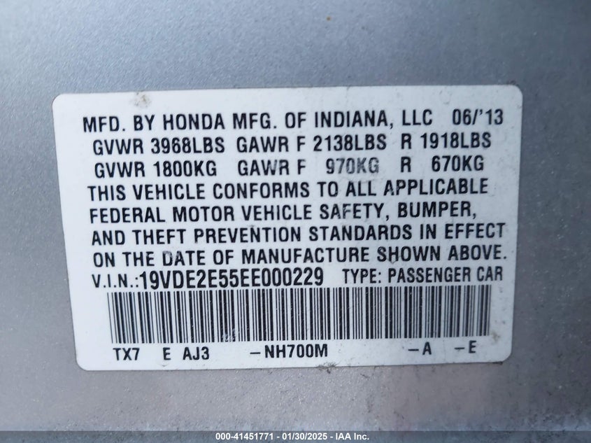 2014 ACURA ILX 2.4L - 19VDE2E55EE000229