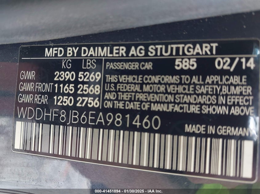 2014 MERCEDES-BENZ E 350 VIN: WDDHF8JB6EA981460
