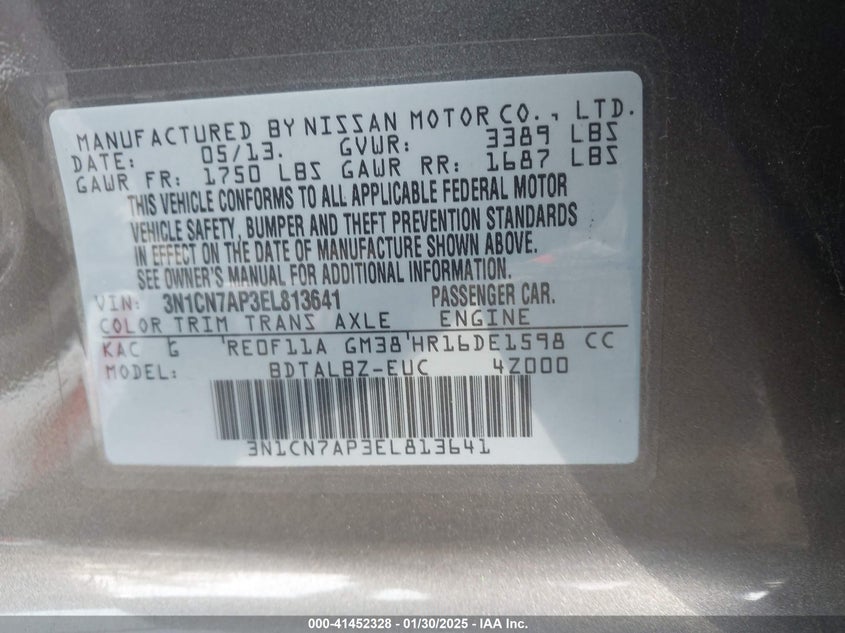 2014 NISSAN VERSA 1.6 SV - 3N1CN7AP3EL813641