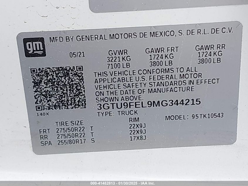 2021 GMC Sierra 1500 4Wd Short Box Denali VIN: 3GTU9FEL9MG344215 Lot: 41452813