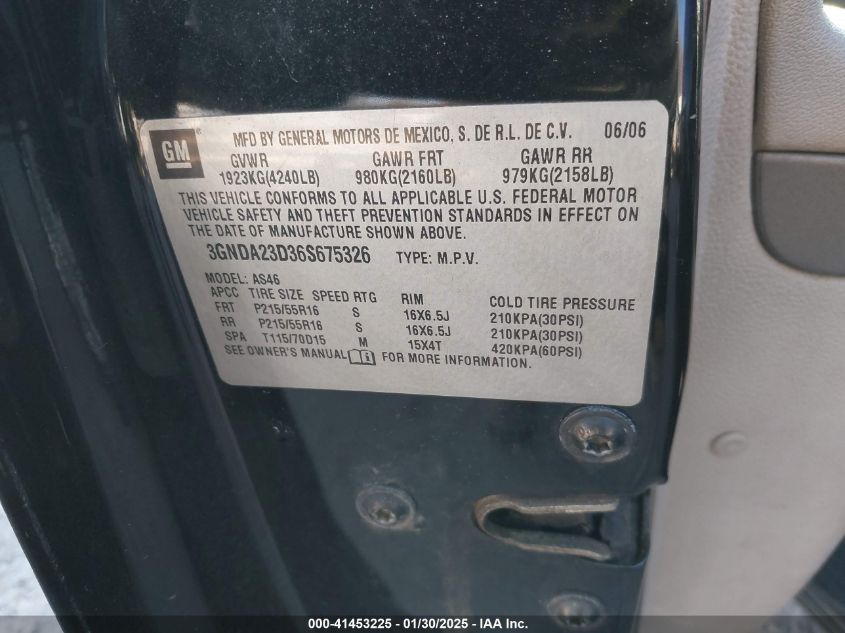 2006 Chevrolet Hhr Lt VIN: 3GNDA23D36S675326 Lot: 41453225