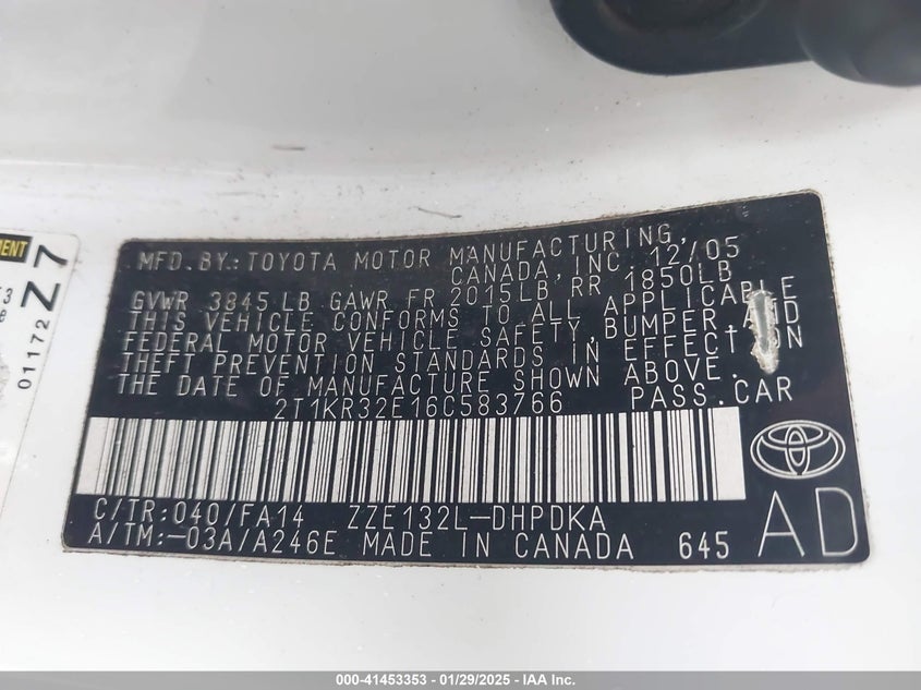 2006 Toyota Matrix VIN: 2T1KR32E16C583766 Lot: 41453353