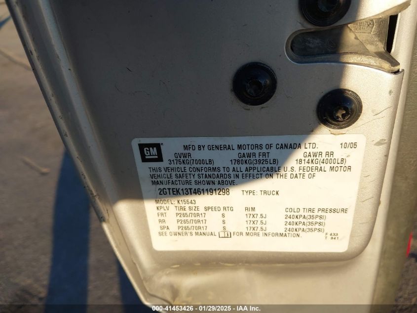 2006 GMC Sierra 1500 Slt VIN: 2GTEK13T461191298 Lot: 41453426
