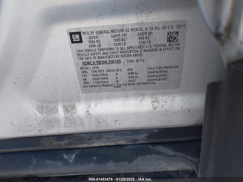 2017 CHEVROLET TRAX LT - 3GNCJLSB3HL208180