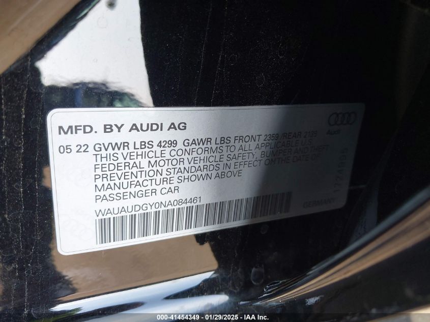 2022 Audi A3 Premium 40 Tfsi Front-Wheel Drive S Tronic VIN: WAUAUDGY0NA084461 Lot: 41454349