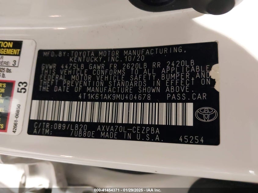 2021 TOYOTA CAMRY XSE - 4T1K61AK9MU404678