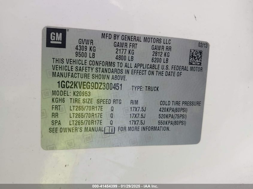 2013 Chevrolet Silverado 2500Hd Work Truck VIN: 1GC2KVEG9DZ300451 Lot: 41454399