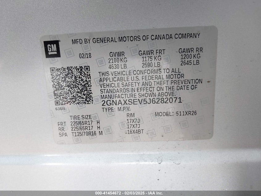 2018 CHEVROLET EQUINOX VIN: 2GNAXSEV5J6282071