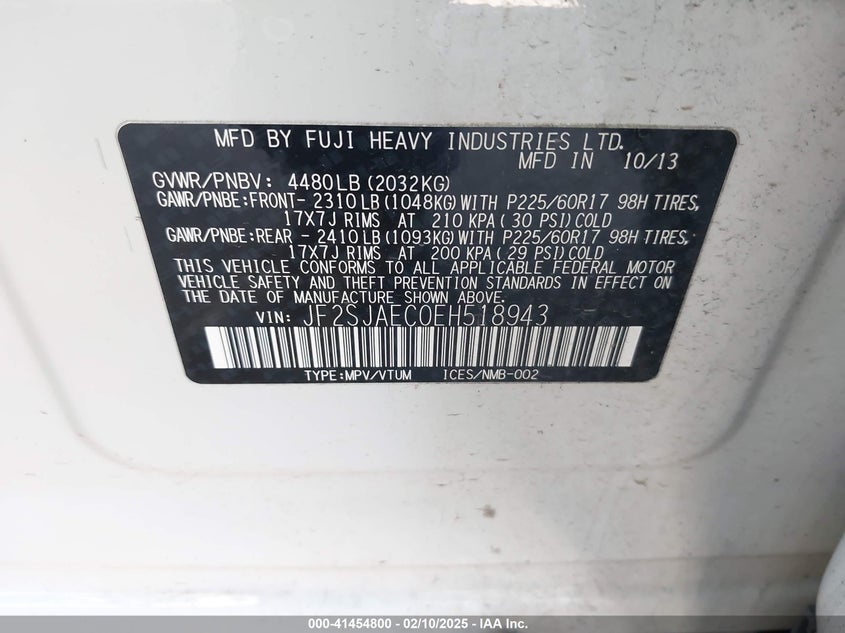 2014 SUBARU FORESTER 2.5I PREMIUM - JF2SJAEC0EH518943