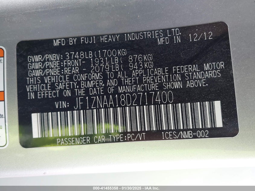 2013 SCION FR-S VIN: JF1ZNAA18D2717400