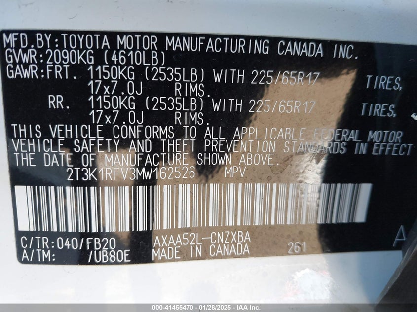 2021 TOYOTA RAV4 LE - 2T3K1RFV3MW162526