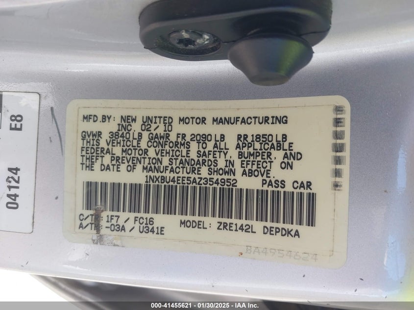 2010 TOYOTA COROLLA VIN: 1NXBU4EE5AZ354952