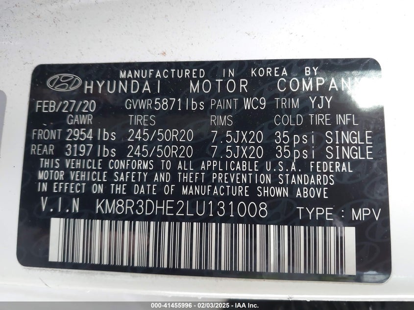 2020 HYUNDAI PALISADE SEL - KM8R3DHE2LU131008