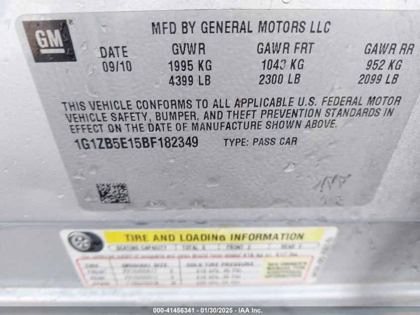2011 CHEVROLET MALIBU VIN: 1G1ZB5E15BF182349