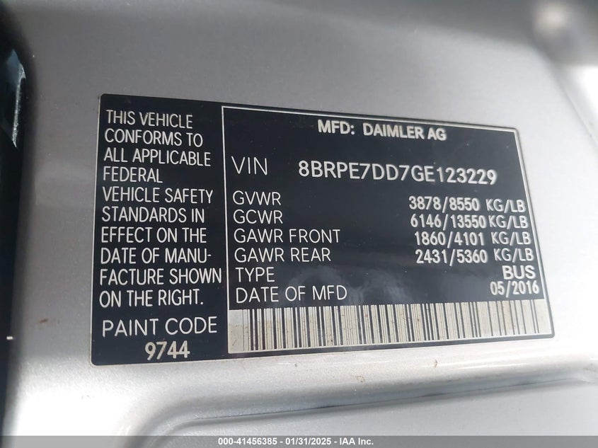 2016 MERCEDES-BENZ SPRINTER 2500 NORMAL ROOF - 8BRPE7DD7GE123229