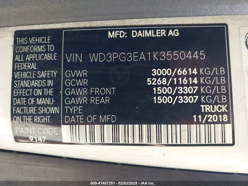 2019 MERCEDES-BENZ METRIS - WD3PG3EA1K3550445