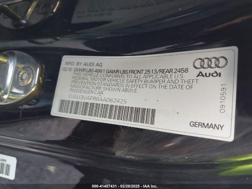 2010 Audi S5 4.2 Premium Plus VIN: WAU3VAFR6AA062425 Lot: 41457431