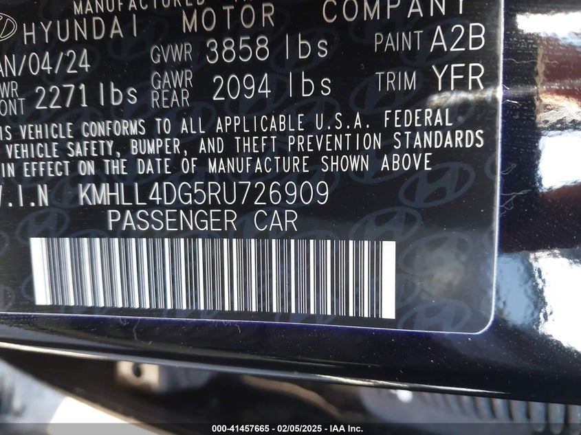2024 HYUNDAI ELANTRA 2.0L I-4 DOHC, VVT, (VIN: KMHLL4DG5RU726909