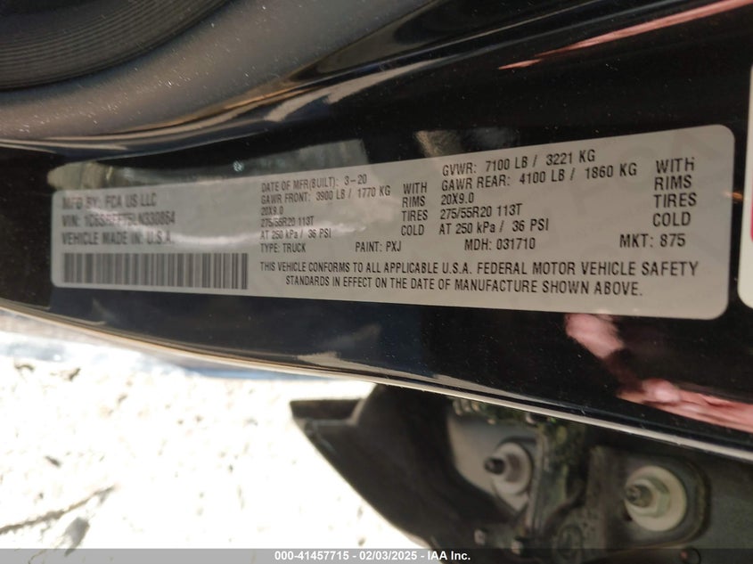 2020 RAM 1500 VIN: 1C6SRFFT5LN330864
