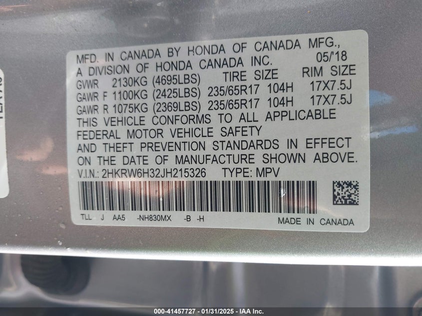 2018 HONDA CR-V LX - 2HKRW6H32JH215326