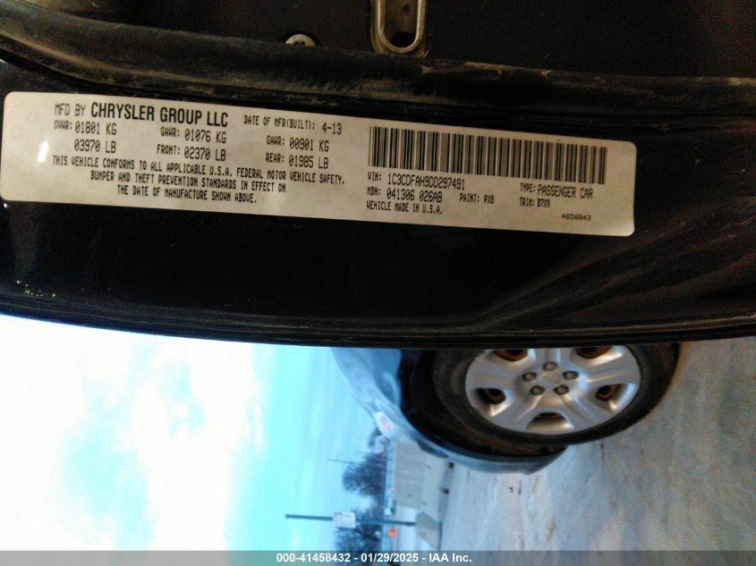 2013 Dodge Dart Se/Aero VIN: 1C3CDFAH9DD287491 Lot: 41458432