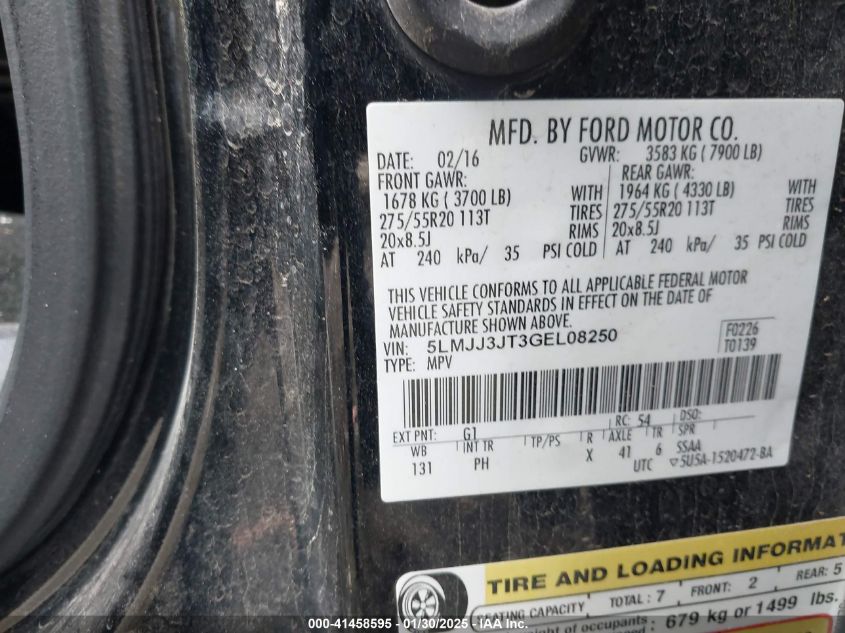 2016 Lincoln Navigator L Select VIN: 5LMJJ3JT3GEL08250 Lot: 41458595