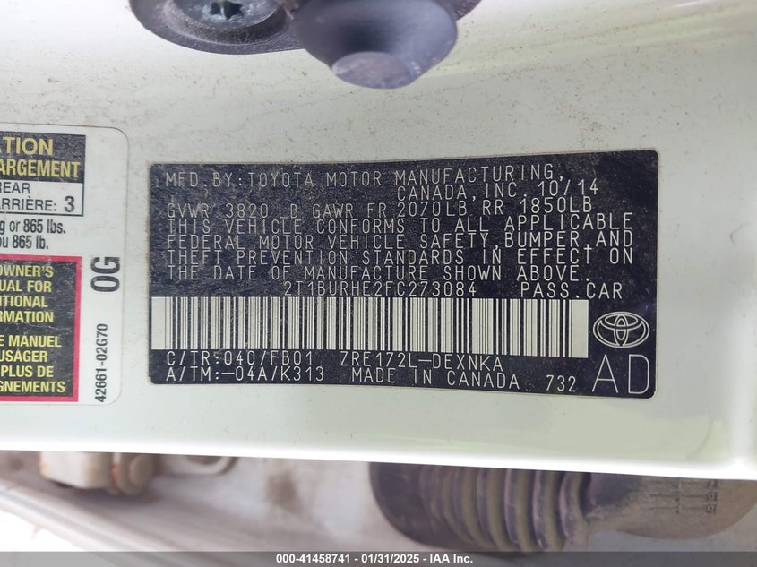 2015 TOYOTA COROLLA LE PLUS - 2T1BURHE2FC273084