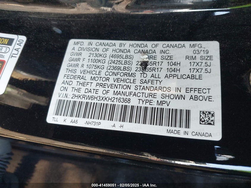 2019 HONDA CR-V LX - 2HKRW6H3XKH216368