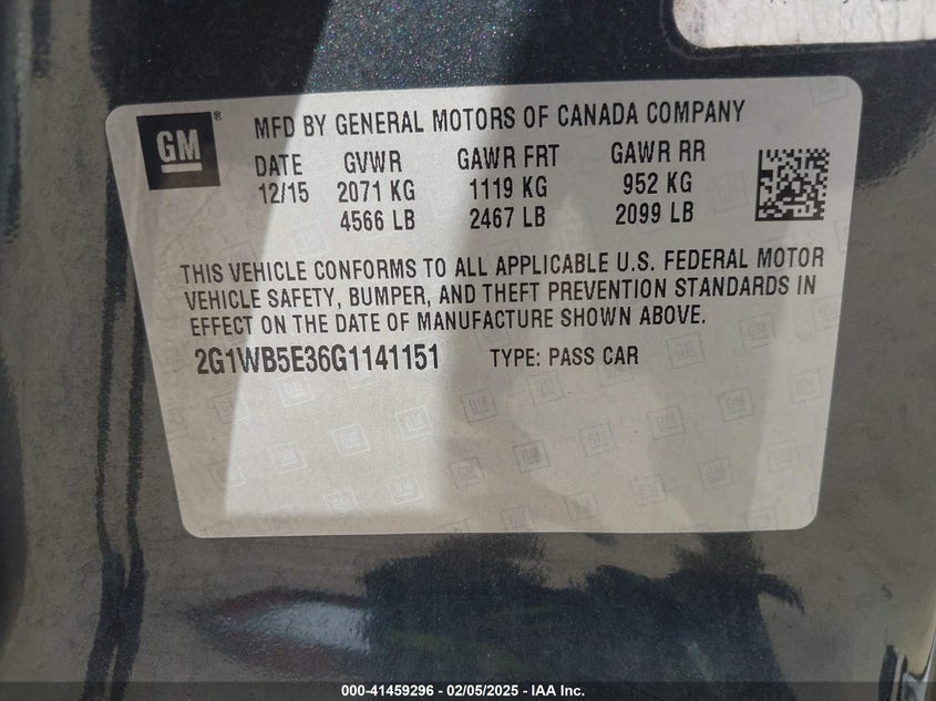 2016 CHEVROLET IMPALA LIMITED LT - 2G1WB5E36G1141151