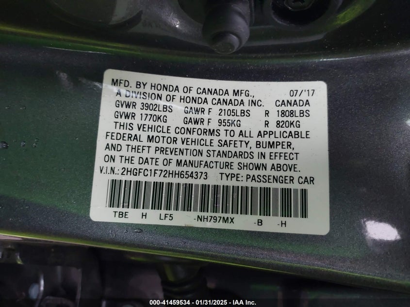 2017 HONDA CIVIC EX-L - 2HGFC1F72HH654373