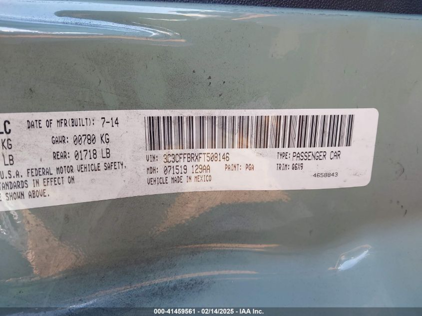 2015 Fiat 500 Sport VIN: 3C3CFFBRXFT50814 Lot: 41459561