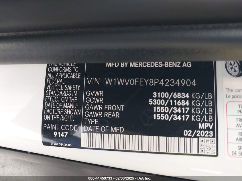 2023 MERCEDES-BENZ METRIS 2.0L I-4 DI, DOHC, V(VIN: W1WV0FEY8P4234904