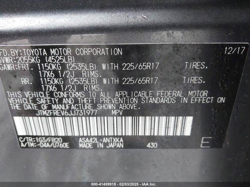 2018 TOYOTA RAV4 LE - JTMZFREV6JJ731977