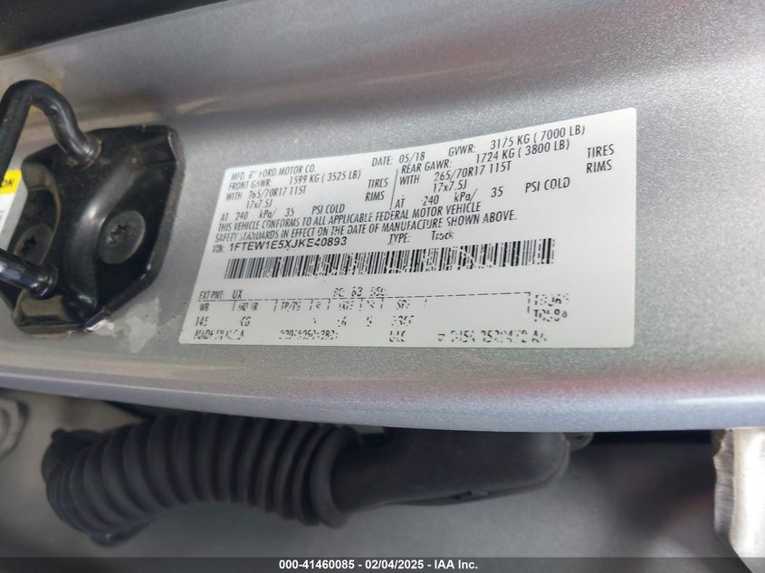 2018 FORD F-150 VIN: 1FTEW1E5XJKE40893