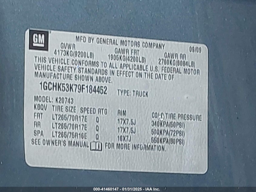 2009 CHEVROLET SILVERADO VIN: 1GCHK53K79F184452
