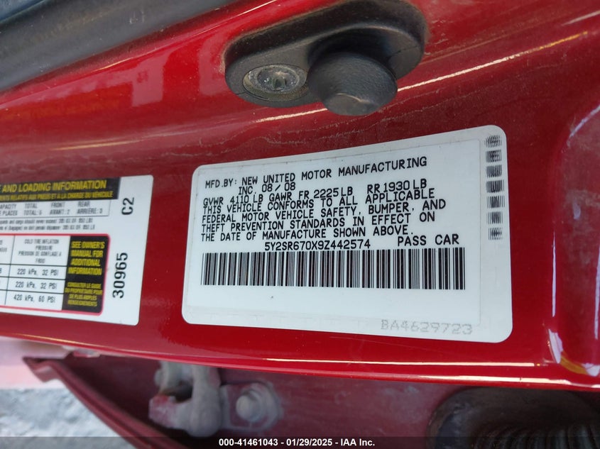 2009 PONTIAC VIBE VIN: 5Y2SR670X9Z442574
