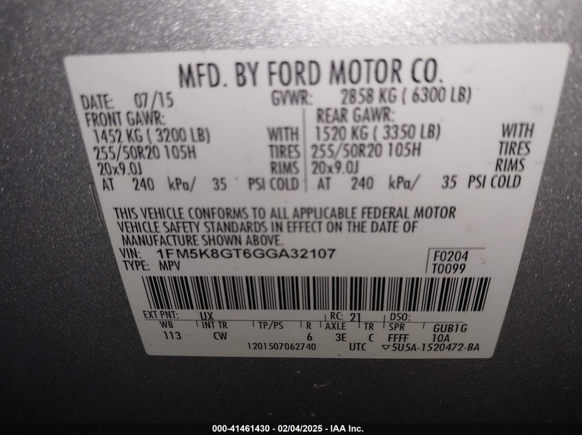 2016 FORD EXPLORER SPORT - 1FM5K8GT6GGA32107