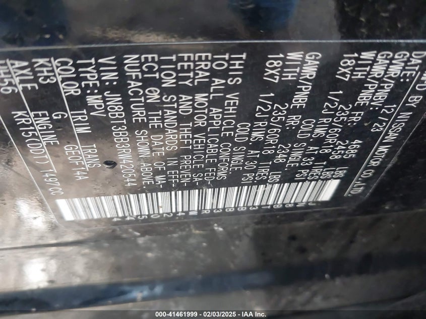 2024 NISSAN ROGUE VIN: JN8BT3BB3RW420544