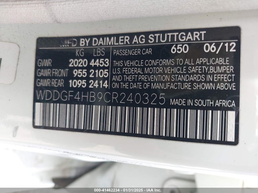 2012 MERCEDES-BENZ C 250 VIN: WDDGF4HB9CR240325
